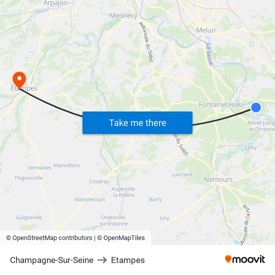Champagne-Sur-Seine to Etampes map