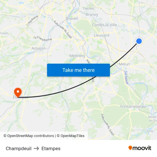 Champdeuil to Etampes map