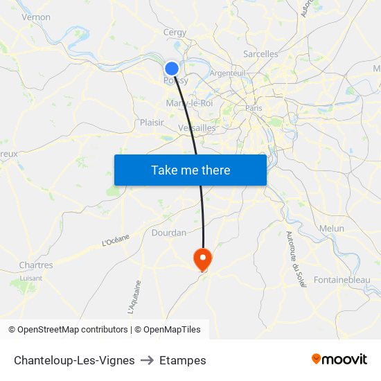 Chanteloup-Les-Vignes to Etampes map