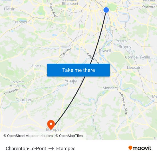 Charenton-Le-Pont to Etampes map