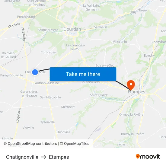 Chatignonville to Etampes map