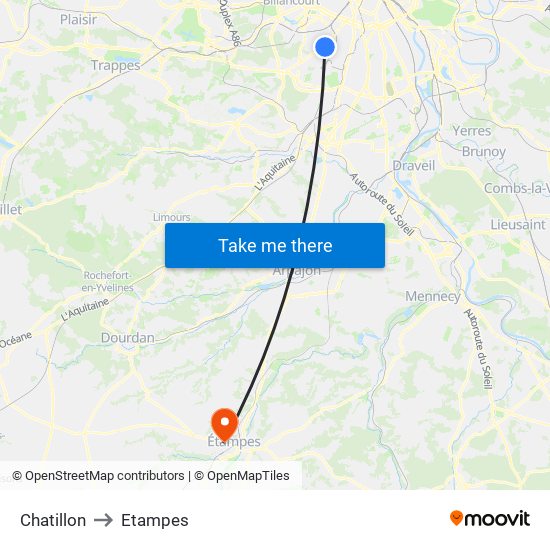 Chatillon to Etampes map