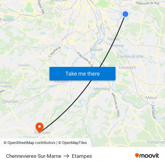 Chennevieres-Sur-Marne to Etampes map