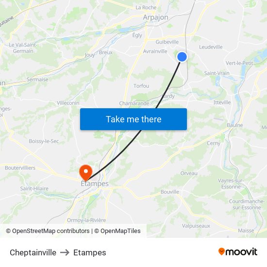 Cheptainville to Etampes map
