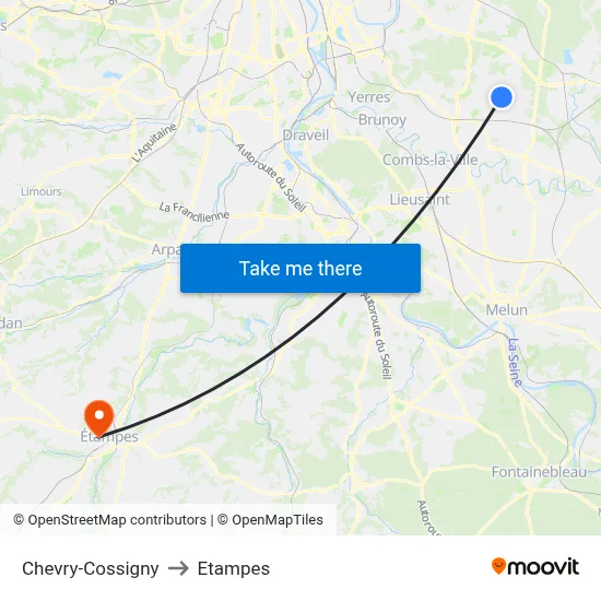 Chevry-Cossigny to Etampes map