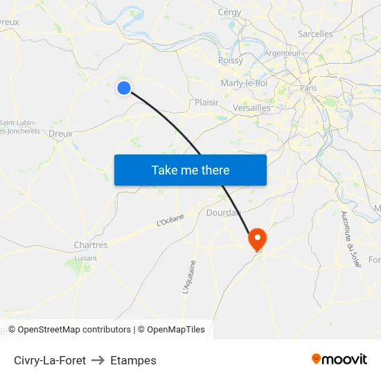 Civry-La-Foret to Etampes map