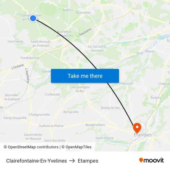Clairefontaine-En-Yvelines to Etampes map