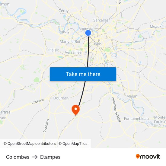 Colombes to Etampes map