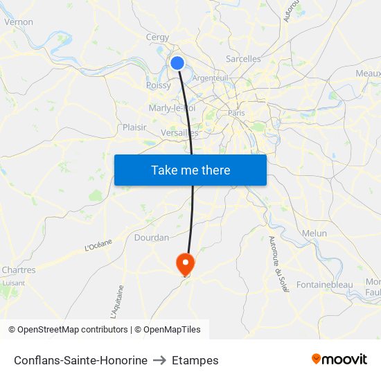 Conflans-Sainte-Honorine to Etampes map