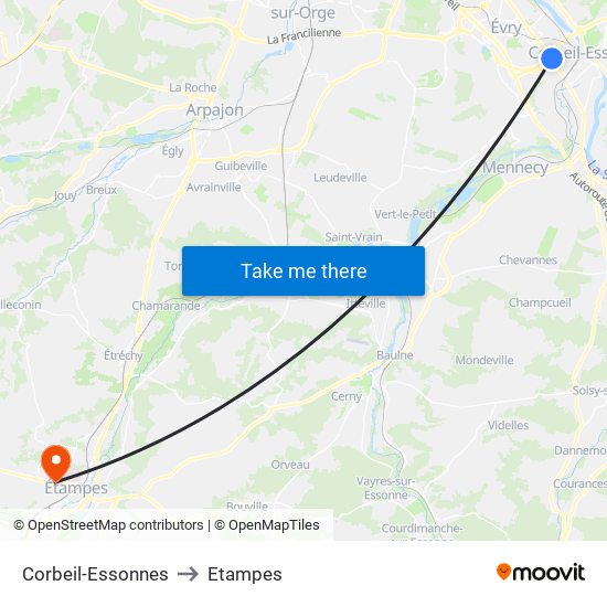 Corbeil-Essonnes to Etampes map