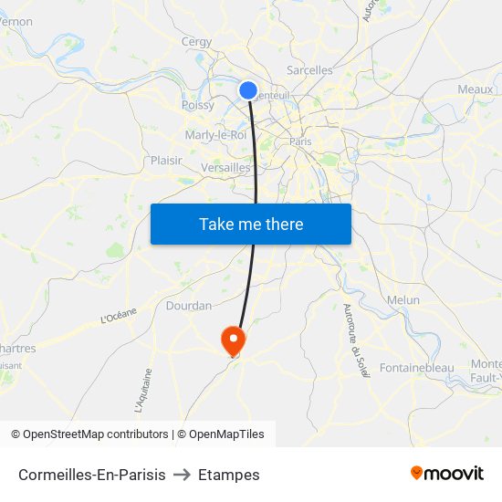 Cormeilles-En-Parisis to Etampes map