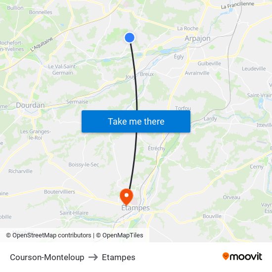 Courson-Monteloup to Etampes map