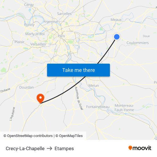 Crecy-La-Chapelle to Etampes map