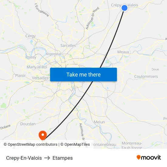 Crepy-En-Valois to Etampes map