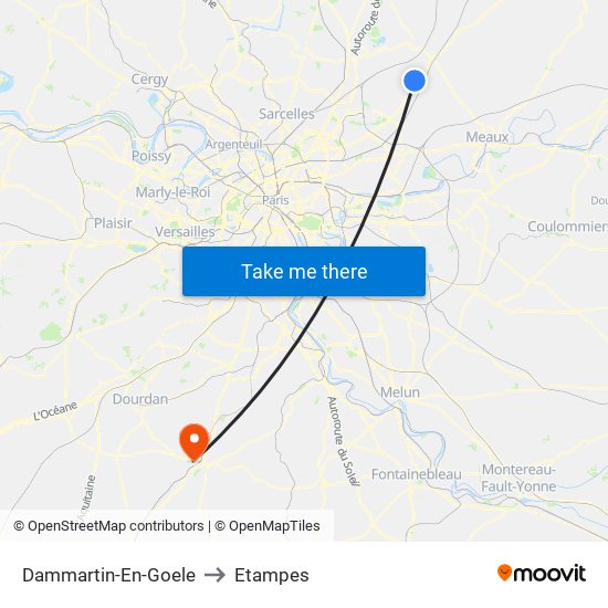 Dammartin-En-Goele to Etampes map
