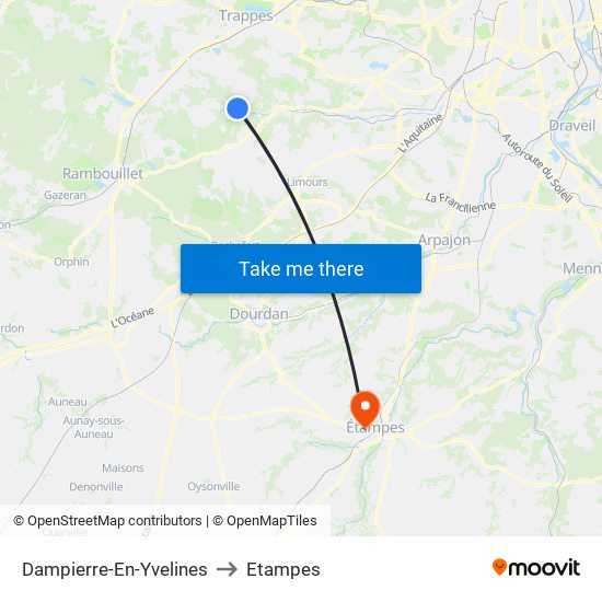 Dampierre-En-Yvelines to Etampes map
