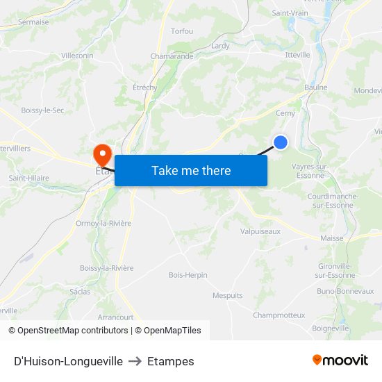 D'Huison-Longueville to Etampes map