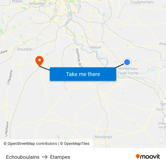 Echouboulains to Etampes map
