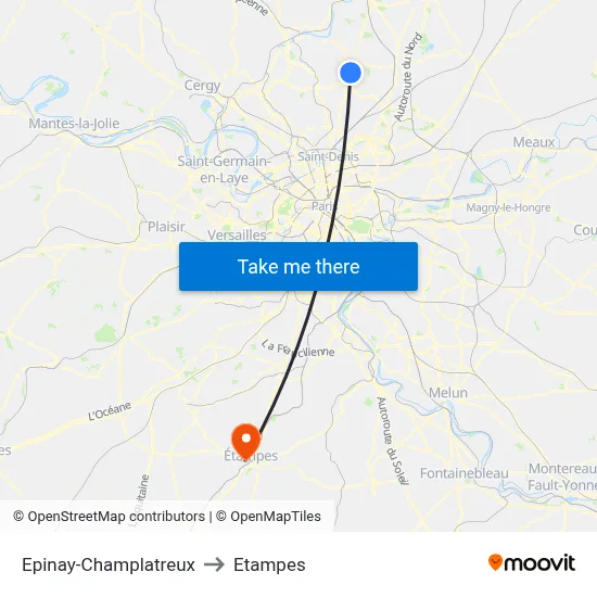 Epinay-Champlatreux to Etampes map