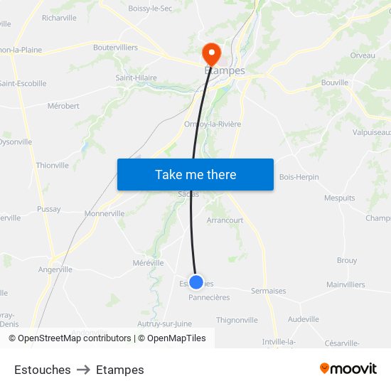 Estouches to Etampes map