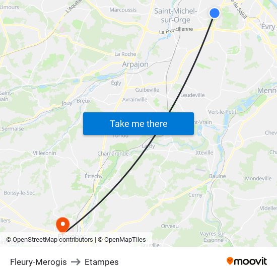 Fleury-Merogis to Etampes map