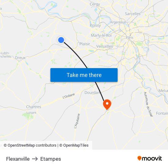 Flexanville to Etampes map