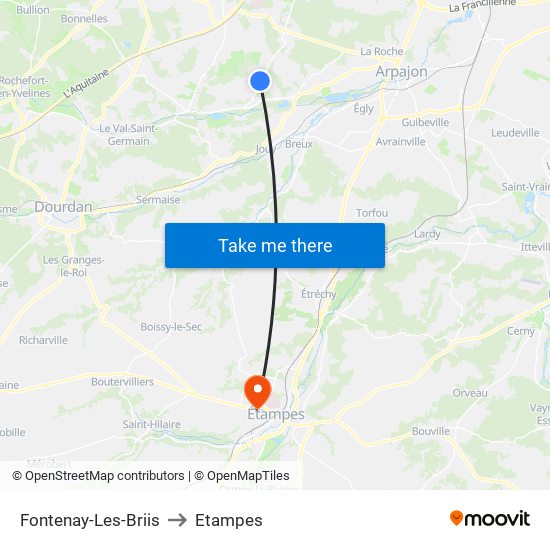 Fontenay-Les-Briis to Etampes map