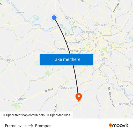 Fremainville to Etampes map