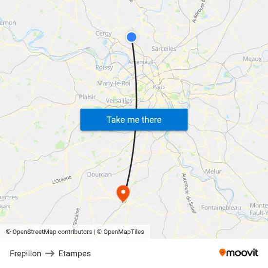 Frepillon to Etampes map