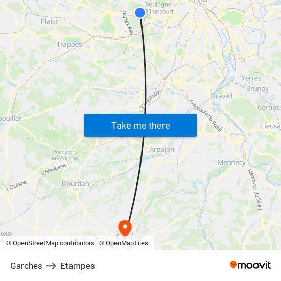 Garches to Etampes map