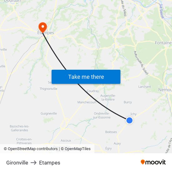 Gironville to Etampes map