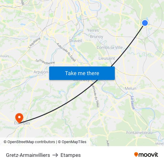 Gretz-Armainvilliers to Etampes map