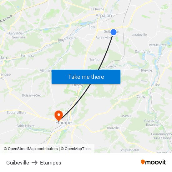 Guibeville to Etampes map