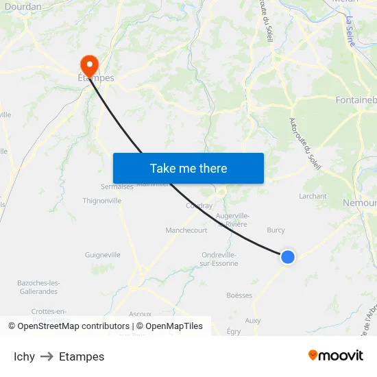 Ichy to Etampes map