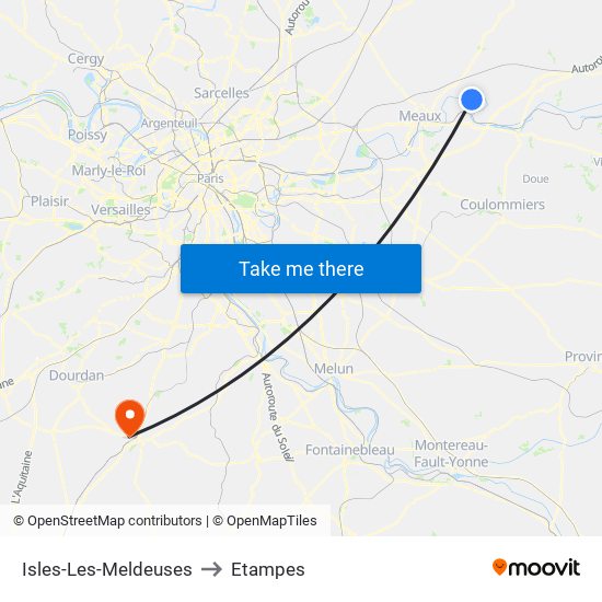 Isles-Les-Meldeuses to Etampes map