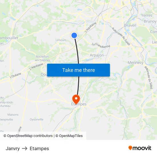 Janvry to Etampes map