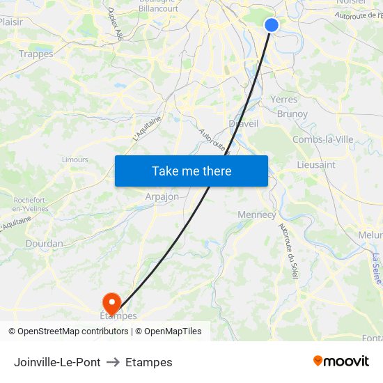Joinville-Le-Pont to Etampes map