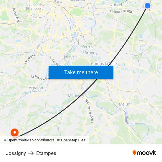 Jossigny to Etampes map