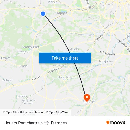 Jouars-Pontchartrain to Etampes map