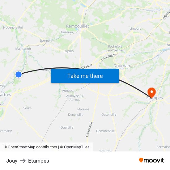Jouy to Etampes map