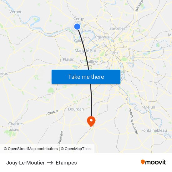 Jouy-Le-Moutier to Etampes map