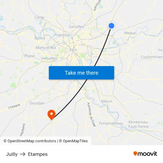 Juilly to Etampes map