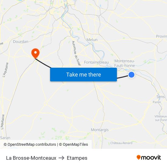 La Brosse-Montceaux to Etampes map