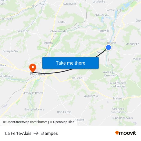 La Ferte-Alais to Etampes map