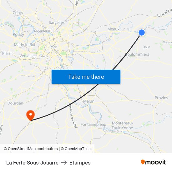 La Ferte-Sous-Jouarre to Etampes map