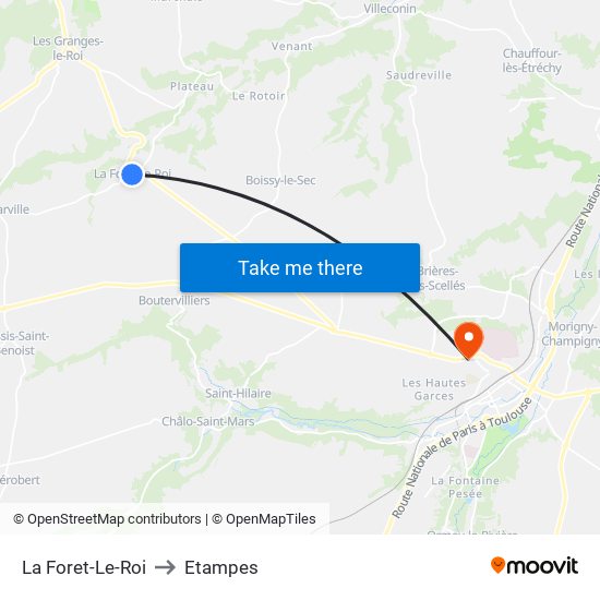 La Foret-Le-Roi to Etampes map