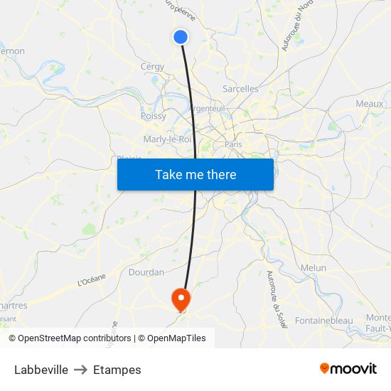 Labbeville to Etampes map