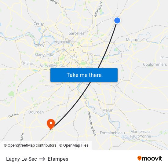 Lagny-Le-Sec to Etampes map