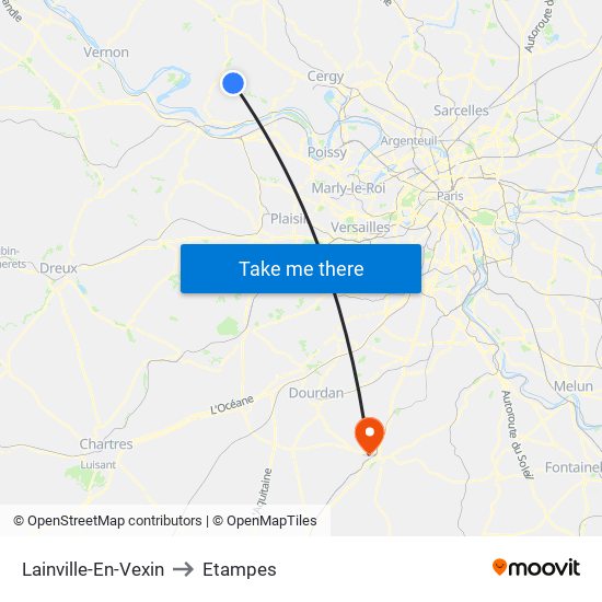 Lainville-En-Vexin to Etampes map