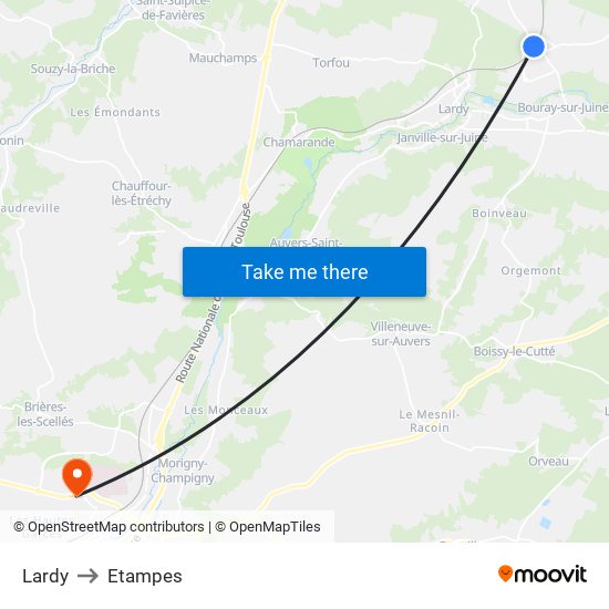 Lardy to Etampes map
